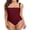 Wine Red, variant on Attraco Women's One Piece Swimsuit Square Neck Monokini Tube Top Swimsuit Belly Ruffles