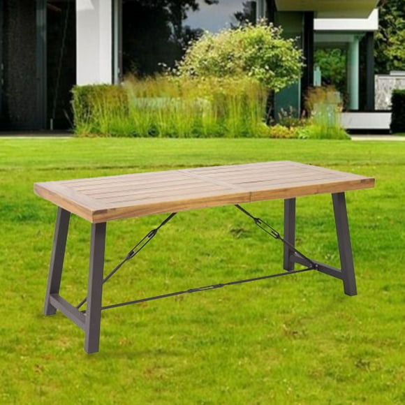 Long Outdoor Table, Outdoor Dining Table, Backyard Rectangular Table Garden Patio Table For Front Porch Garden Terrace Solid Acacia Wood For A Spacious Outdoor Dining Area