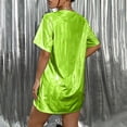 thumbnail image 5 of Helii Womens T Shirts Crew Neck Short Sleeve Shiny Metallic Casual Tops Oversized Solid Color Blouses Summer 80s Disco Party Club Y2k Outfit S-XL Green, 5 of 8