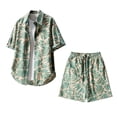 thumbnail image 4 of IROINNID Men's 2 Piece Tropical Leaf Print Outfit Short Sleeve Button Down Shirt and Drawstring Waist Shorts Set Casual Vacation Beachwear Summer Matching Set, 4 of 8