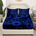 thumbnail image 3 of Blue Purple Geometric Sheet Set Geometry Gradient Cubes Sheets Twin Size,Neon Ombre Light Bed Sheets Set Abstract Modern Soft Flat Fitted Sheet For Kids Boys Girls Teens Room Decor, 3 of 7