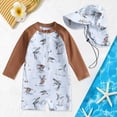 thumbnail image 2 of NIEWTR Baby/Toddler Boy Rash Guard Swimsuit Long Sleeve One Piece Zipper Swimwear Sunsuit Infant Bathing Suit Beachwear(Brown,3-4 Years), 2 of 7