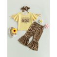 thumbnail image 2 of Bagilaanoe 2pcs Toddler Baby Girl Long Pants Set Short Sleeve Letter Print T-shirt Tops + Leopard Flare Trousers + Headband 1T 2T 3T 4T 5T 6T Kids Casual Outfits, 2 of 9