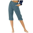 thumbnail image 2 of Capri Pants for Women 2025 High Waisted Button Straight Leg Casual Capris with Pockets Womens Cropped Pants, 2 of 5