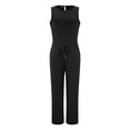 thumbnail image 3 of EHQJNJ Workout Jumpsuits for Women Tummy Control Soid Summer Button Lace up Short Sleeve Light Rip Straight Jumpsuit Vest Long Pants Flared Jumpsuit Open Back, 3 of 8