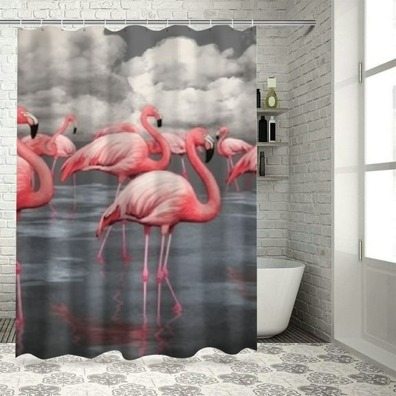 BCIIG Flamingos Beach Ocean Bathroom Decor Set with Hooks, Colorful Luxurious Graphic Print Polyester Fabric Shower Curtain Set, Waterproof, Easy Installation, Machine Washable 36x72