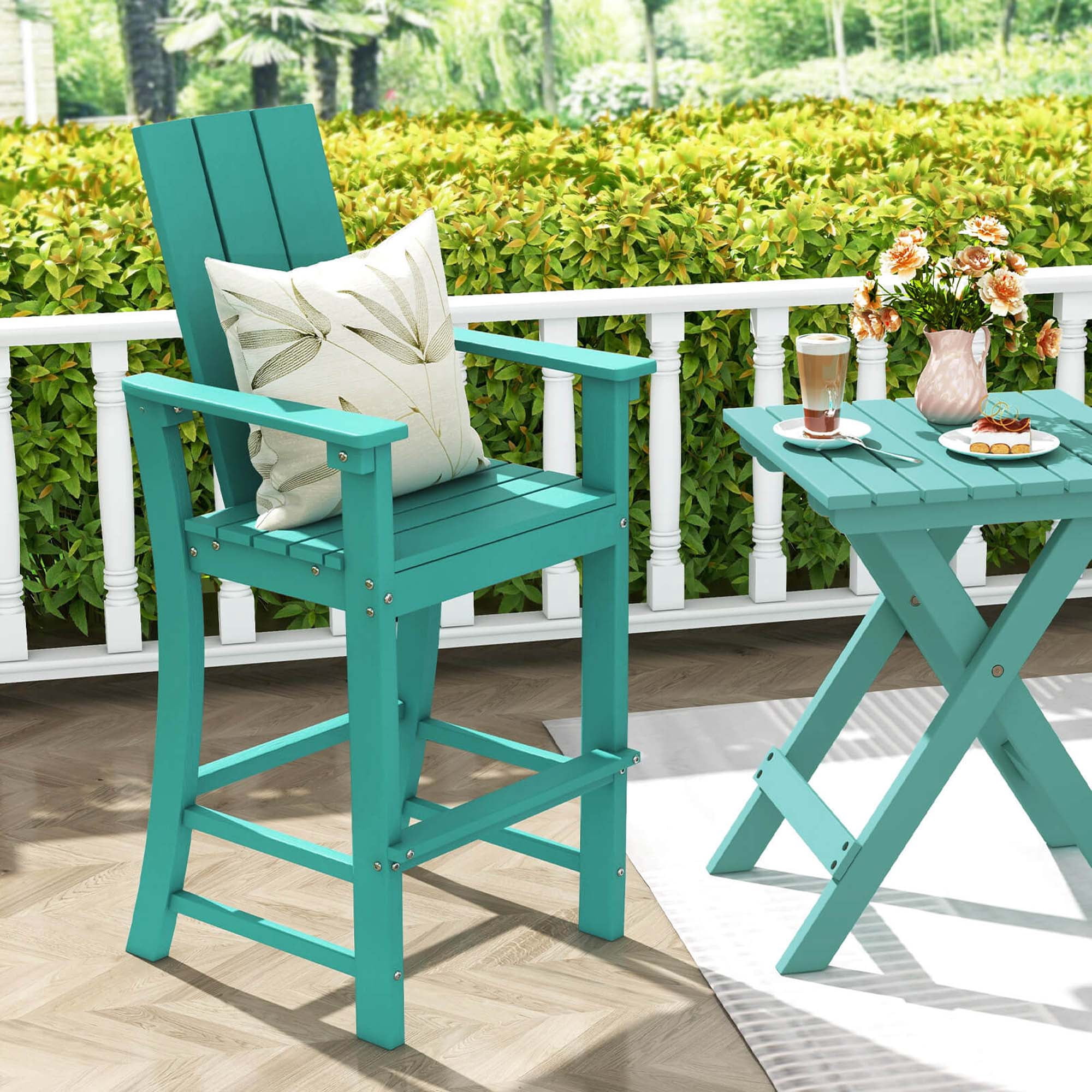 Costway Tall Adirondack Chair with Ergonomic Backrest Armrests & Footrest for Backyard Turquoise