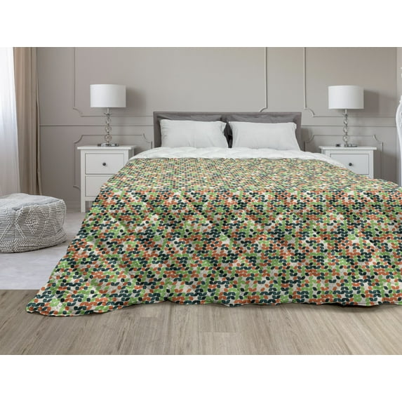 Leaves Down Alternative Comforter, Foliage Silhouette Pattern Abstract Nature Illustration Coming of the Spring Theme, Microfiber Quilt for All Season, 5 Sizes, Multicolor, by Ambesonne