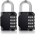 thumbnail image 1 of Padlock Combination Locks 2 Pieces, Locks with Number Code 4 Digits, Curtains Combination Lock Locker for Gym, Combination Padlocks Weatherproof (Black), 1 of 5