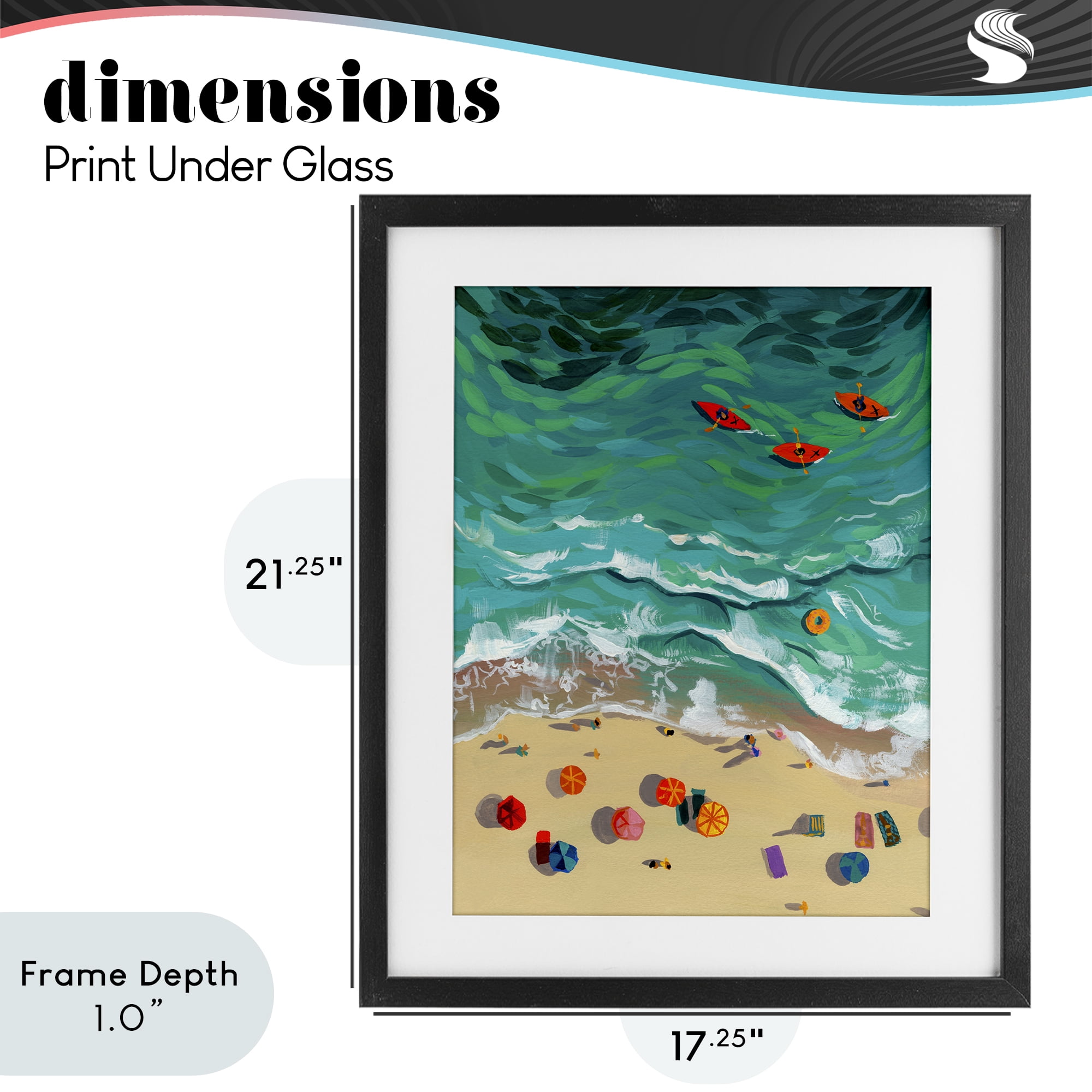 Stupell Industries Three Kayaks in Turquoise Waves Black Framed Print Under Glass, design by Brook Page
