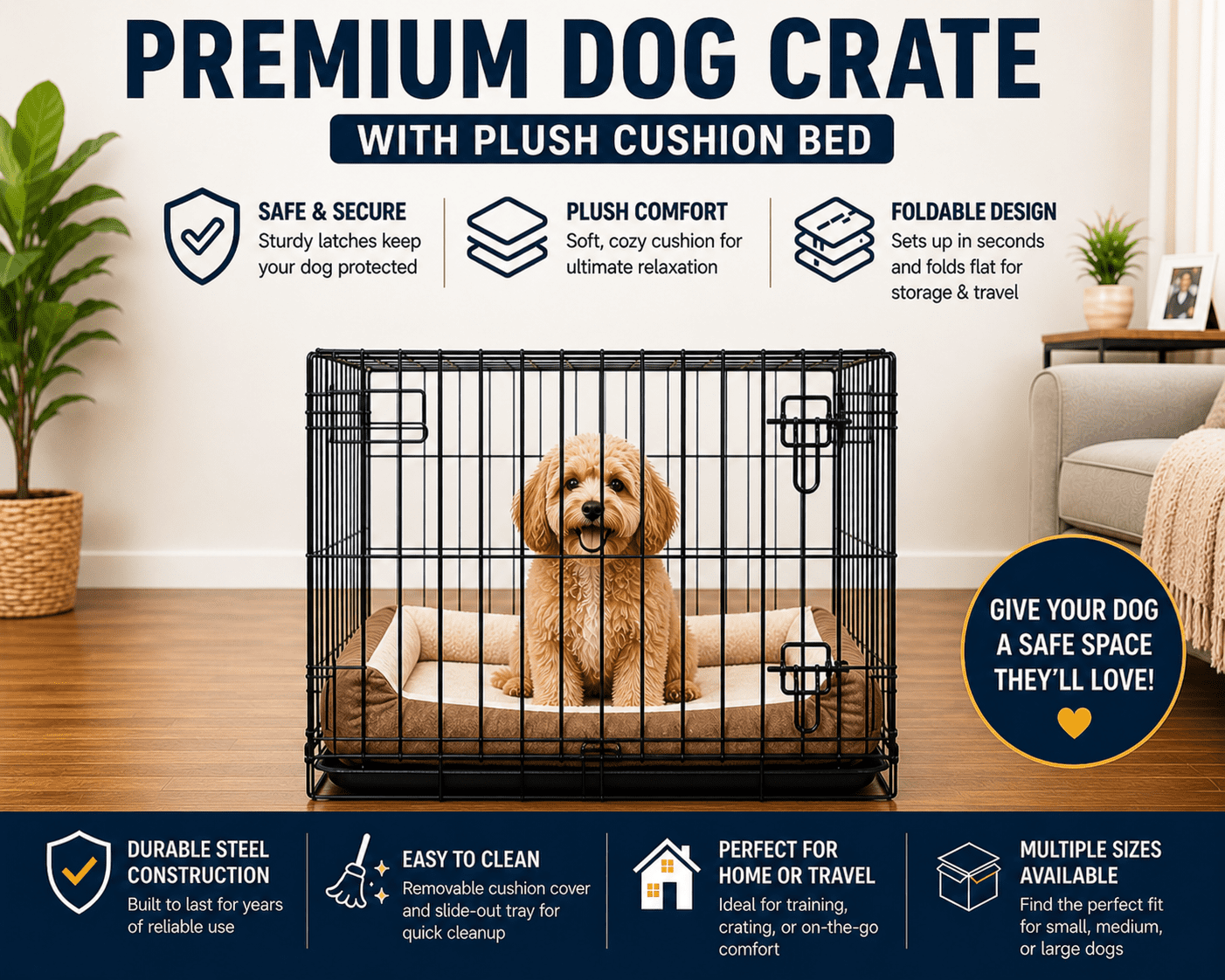 24' X 18' X 19' Medium Welded Wire Dog Crate with Plush Bed