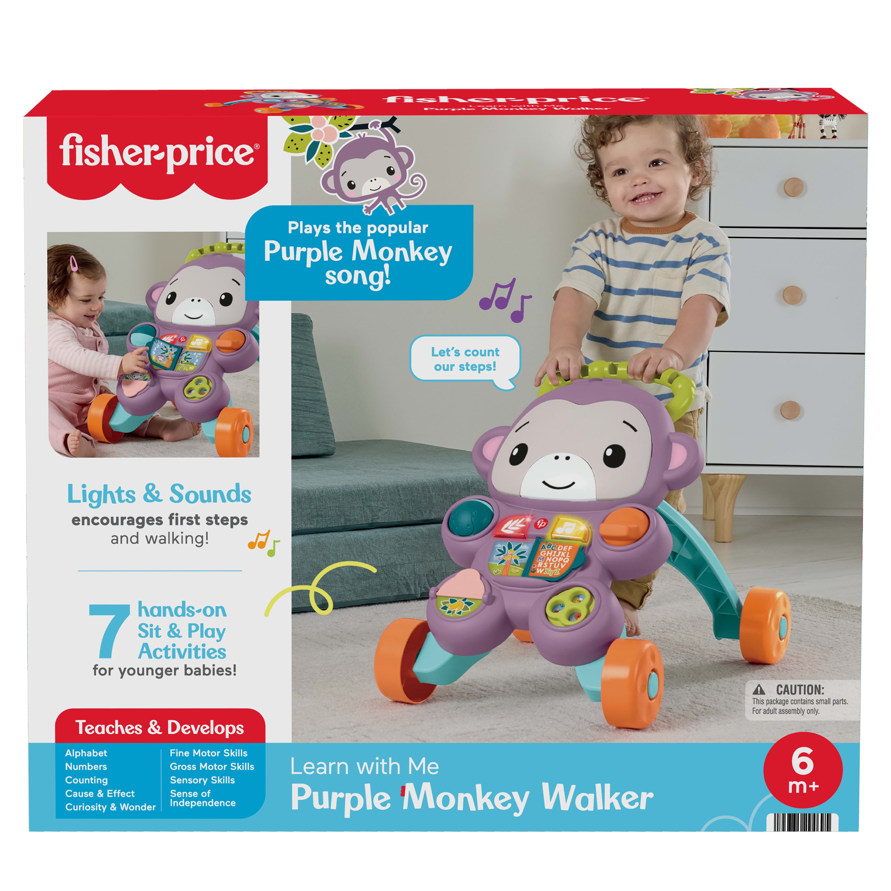 Fisher-Price Learn with Me Purple Monkey Walker Baby Learning Toy with Music & Lights