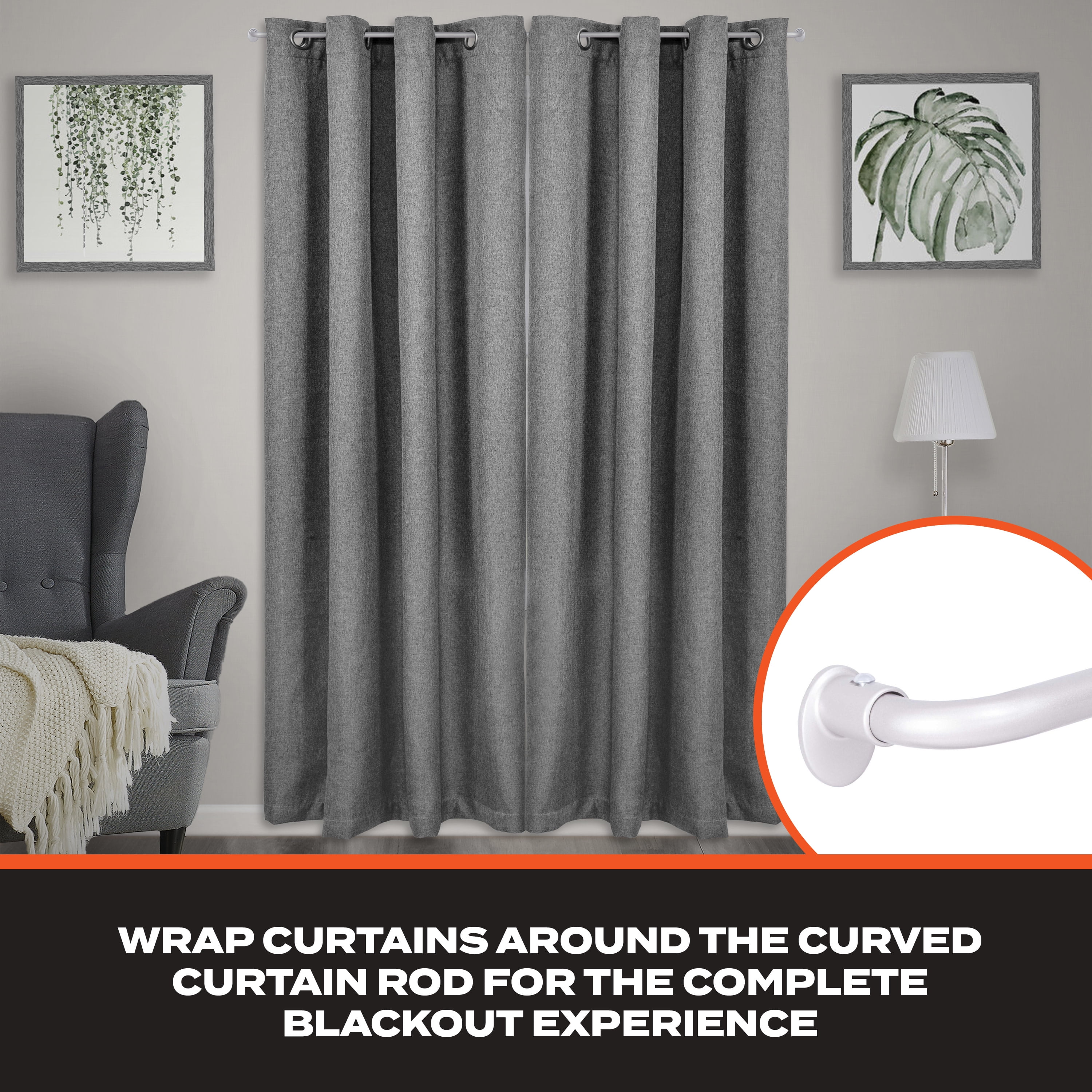 Sun Zero 5/8" Wrap Around Blackout Curtain Rod, 28-48”, Satin Silver