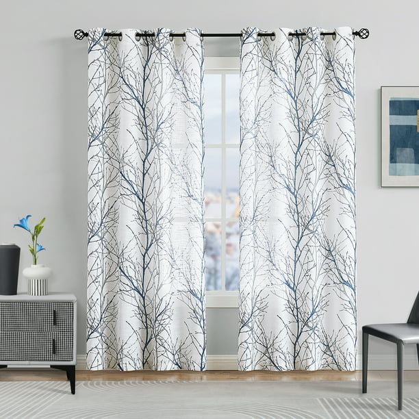 Decoultimatex Blue Grey Semi-Sheer Curtains 96-inches Long Blue and ...