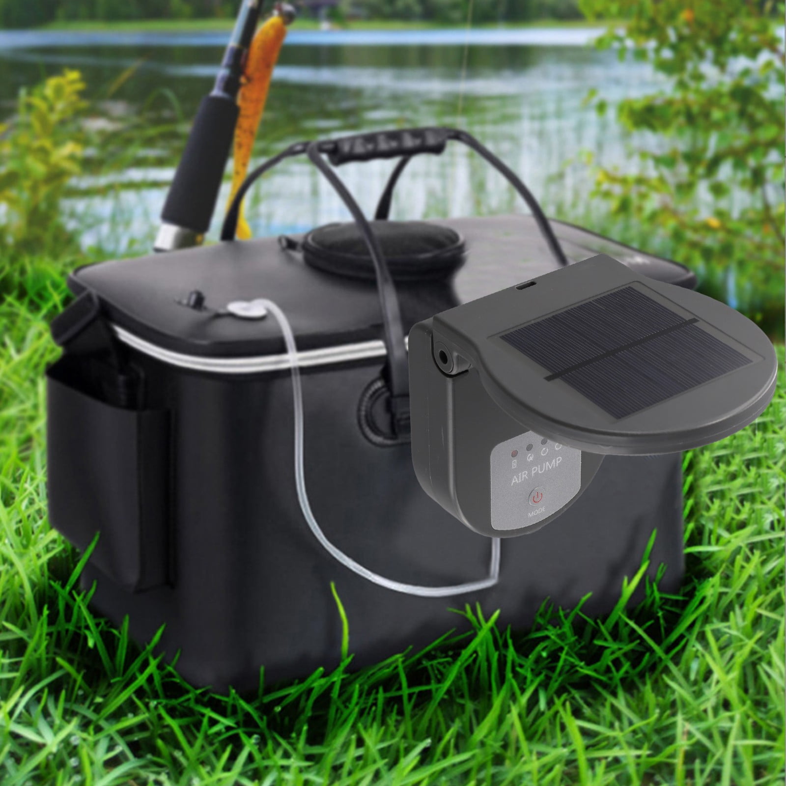 Solar Oxygen Pump Fish Tank Aerator Outdoor Portable 3-Mode Aquarium Air Pump with Built-in Battery for Ponds and Aquariums