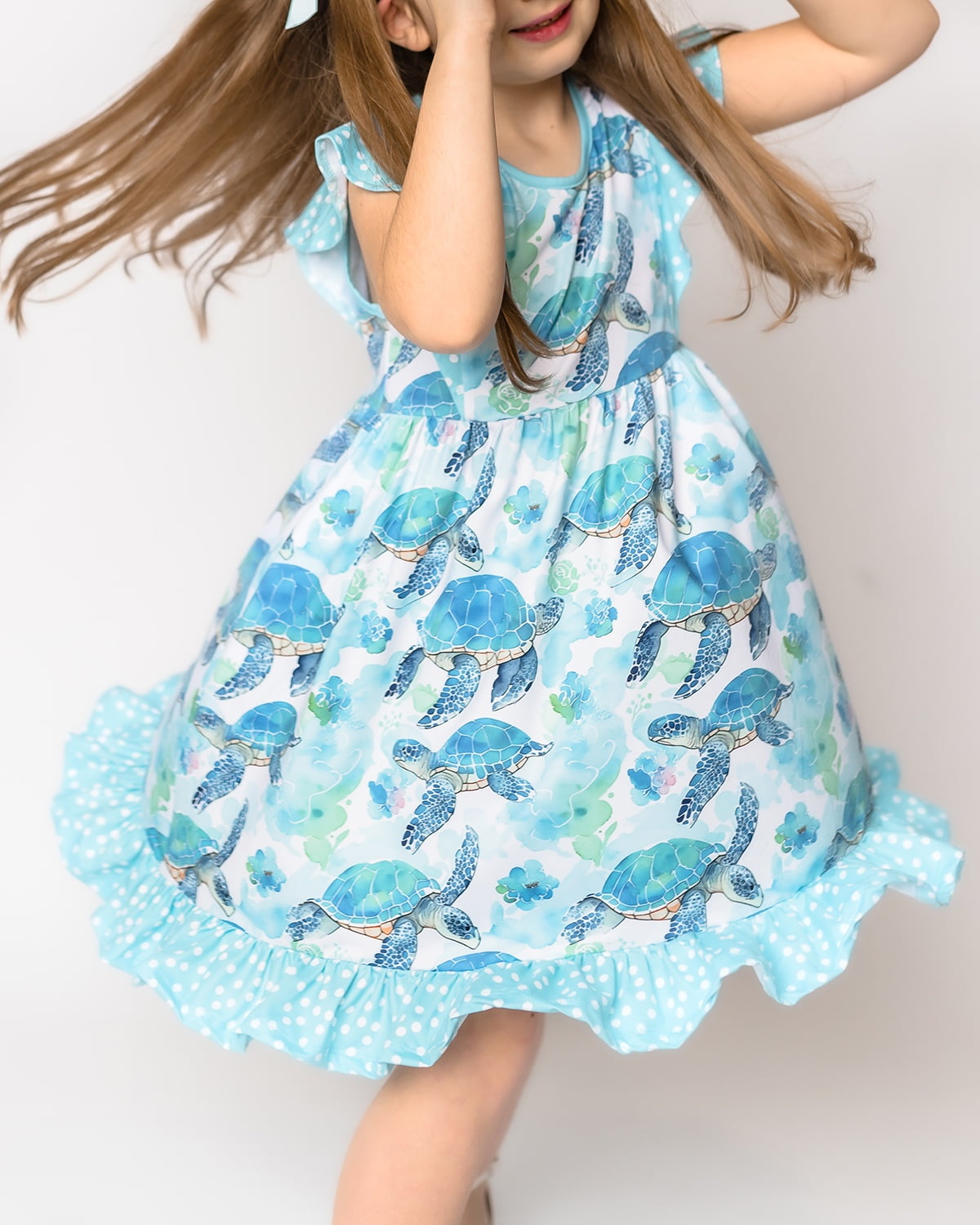 Millie Loves Lily Girls Mint Turtle Angel Sleeve Dress & Short Set,Big Girls,Size 8
