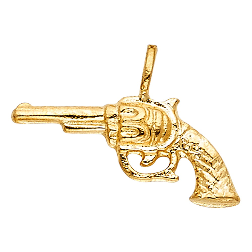 Mens Pistol Gun Pendant 14K Yellow Gold Tone Lab Diamonds Free Box Necklace