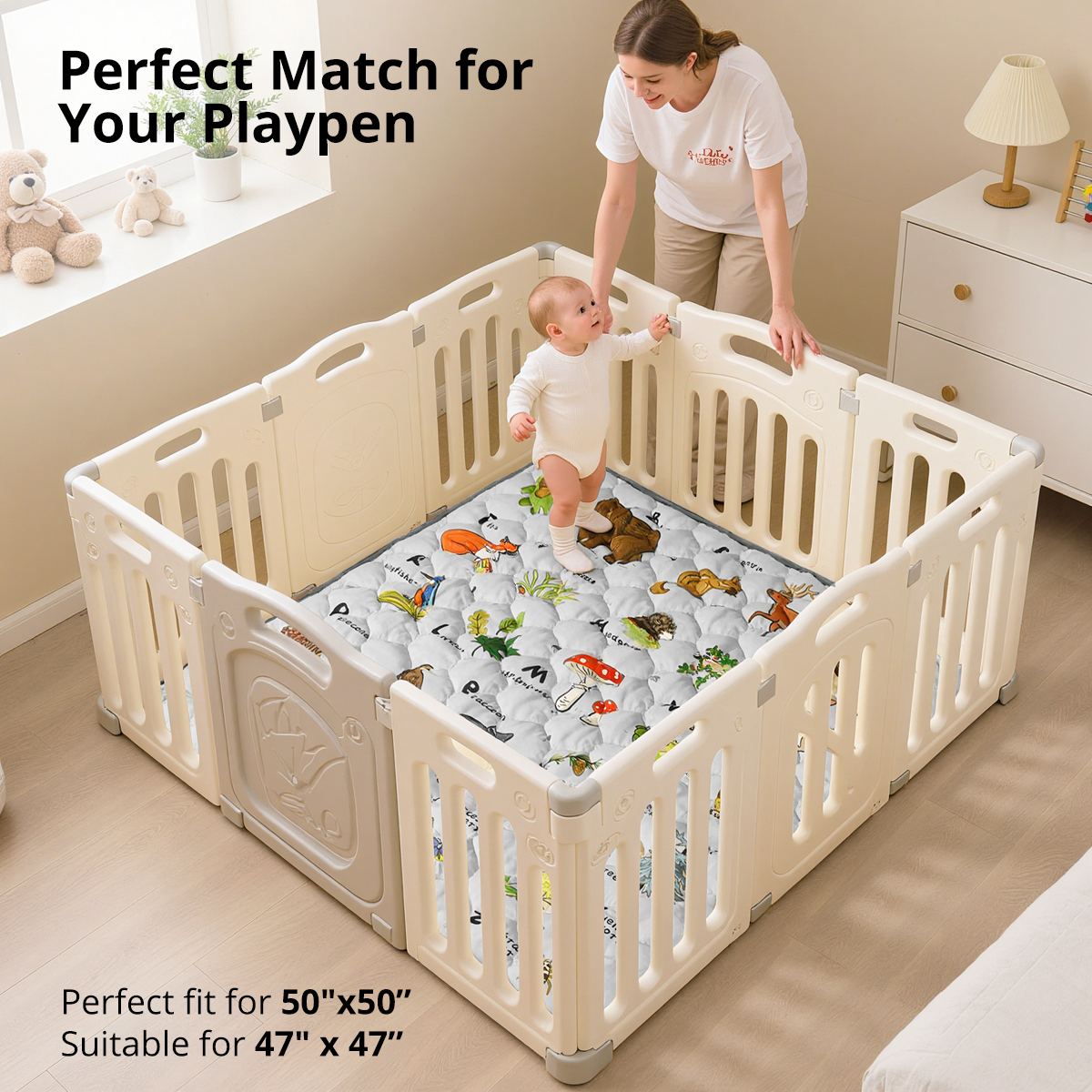 Caveen Baby Play Mat, Foldable Soft Padded, 50" x 50", Gray photo 6