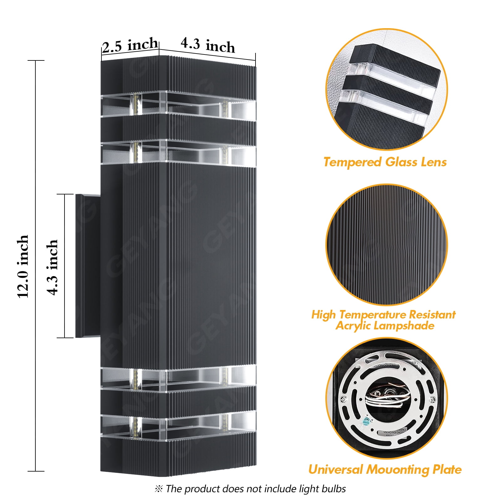 GEYANG modern black outdoor lighting fixture, aluminum waterproof porch light, square top and bottom outdoor wall light, outdoor lighting fixture, suitable for home porch, garden, terrace, courtyard