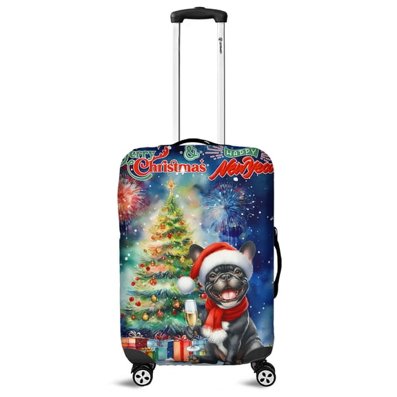 Merry Christmas and Happy New Year Santa French Bulldog Holiday Xmas Winter Travel Luggage Cover Dog Lover Gifts Suitcase Dust Protective Decor - 00024