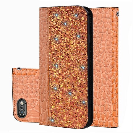 iPhone 6S/iPhone 6 Case, iPhone 6S/iPhone 6 Cover, Allytech Unique Bling Design PU Leather Wallet case with Wrist Strap Flip Folio Kickstand Cover for iPhone 6S/ iPhone 6 4.7-inch Phone, Yellow