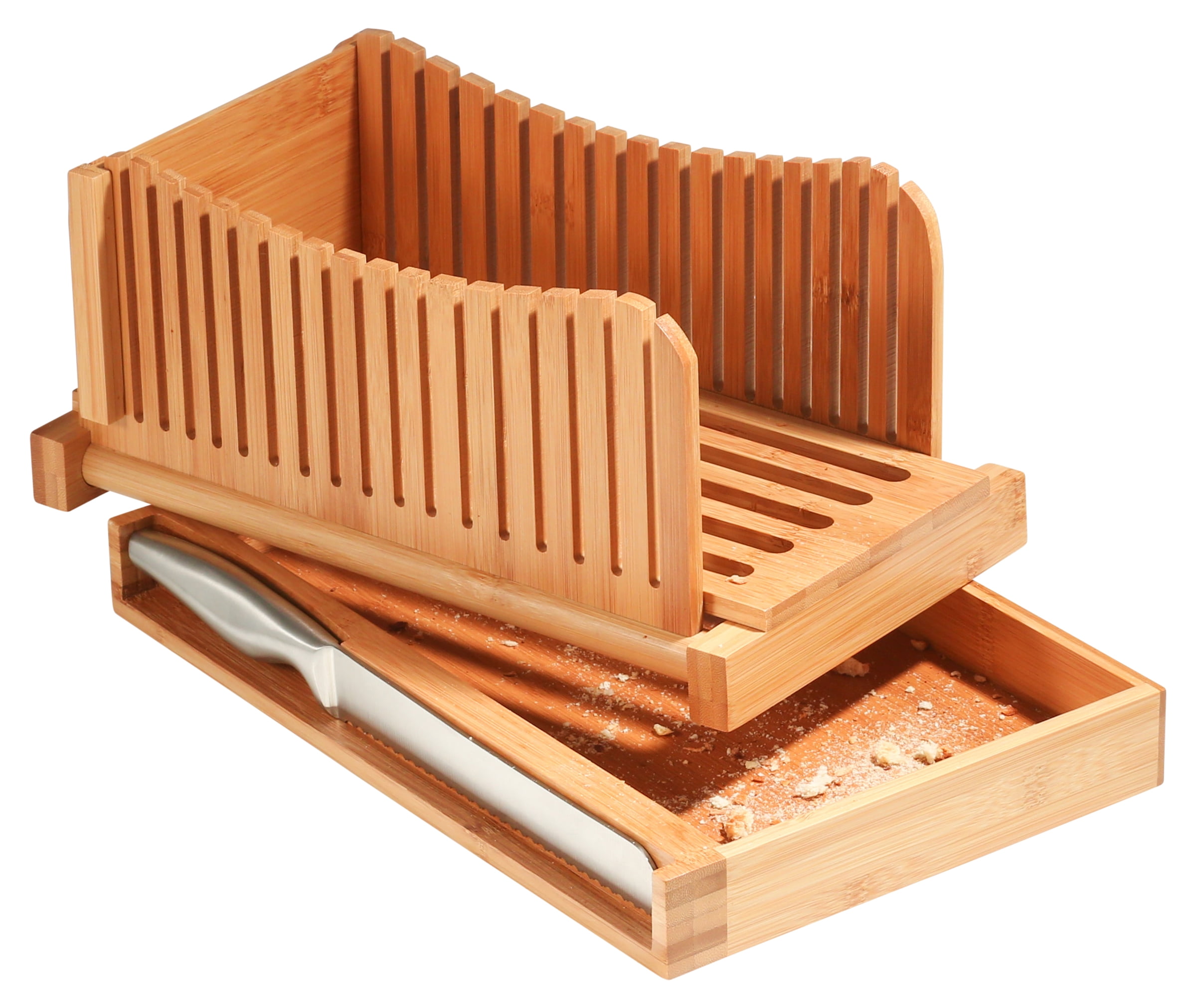 Bamboo Foldable Bread Slicer with Crumb Catcher Tray for Cutting Even  Slices Every Time, Wooden Manual Bread Slicer Perfect for Homemade Breads  and Loaf Cakes, Folds Flat for Easy Storage By: Bambüsi 