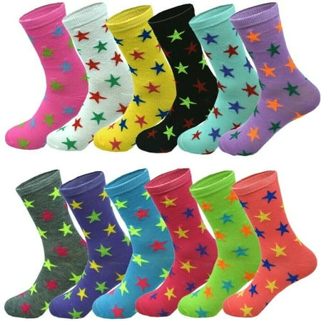 

6-12 Pairs Women s Girl Cotton Crew Socks Star Fashion Classic Casual Size 9-11 (6 Pack)