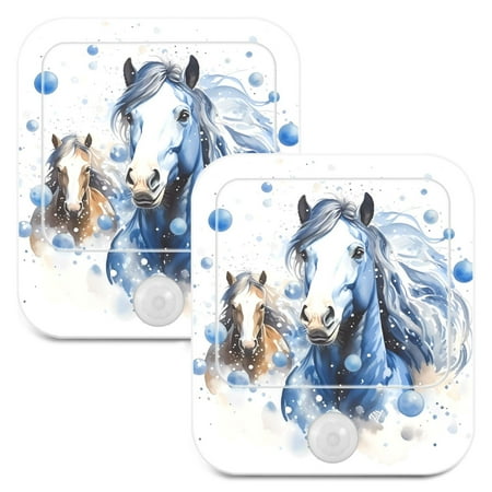 

Blue with Horses LED Motion Sensor Night Light Plug into Wall 2 Pack Auto Dusk to Dawn Adjustable