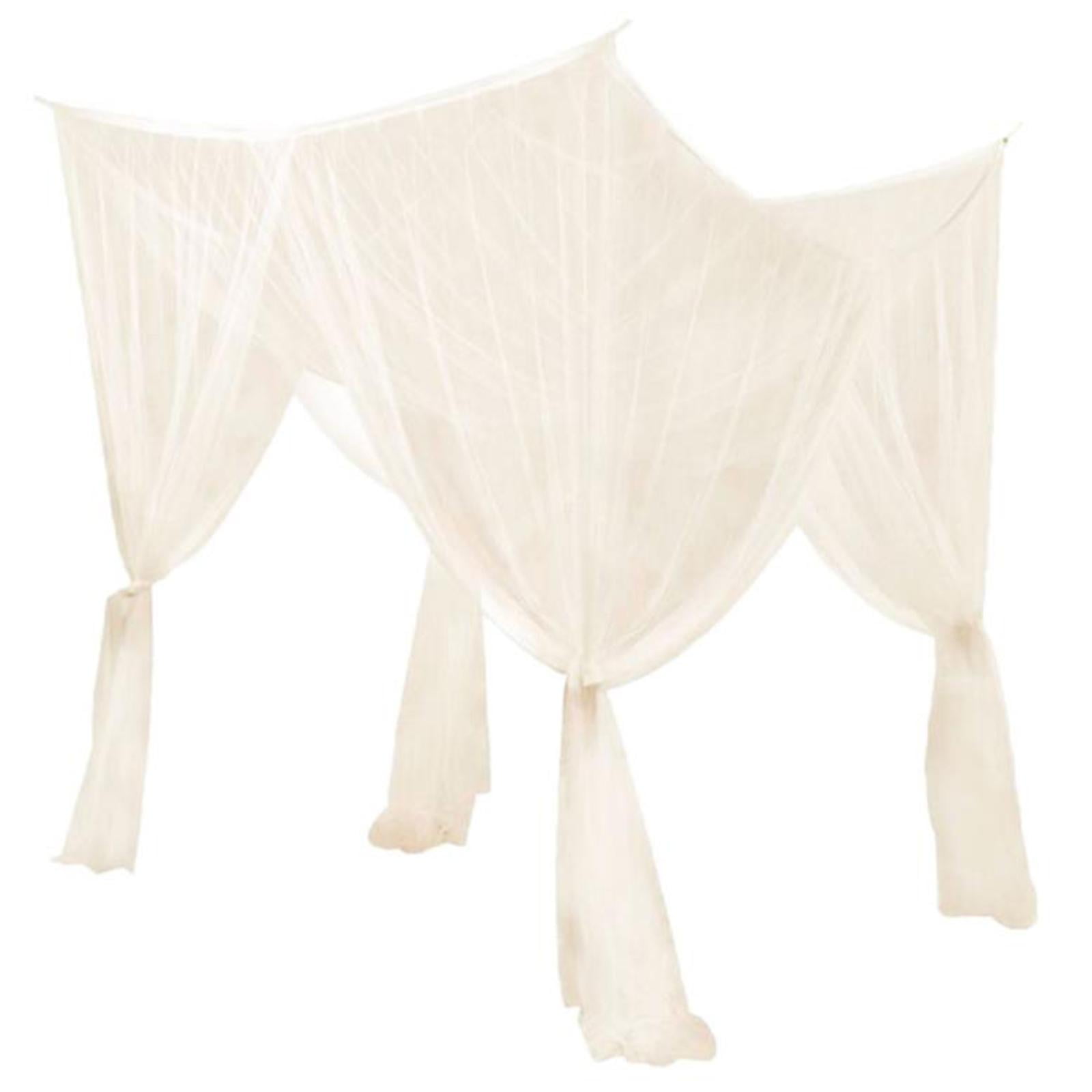 perfk 4 Corner Post Canopy Bed Curtain Bed Drape Hanging Bed Valance Netting for Women Beige