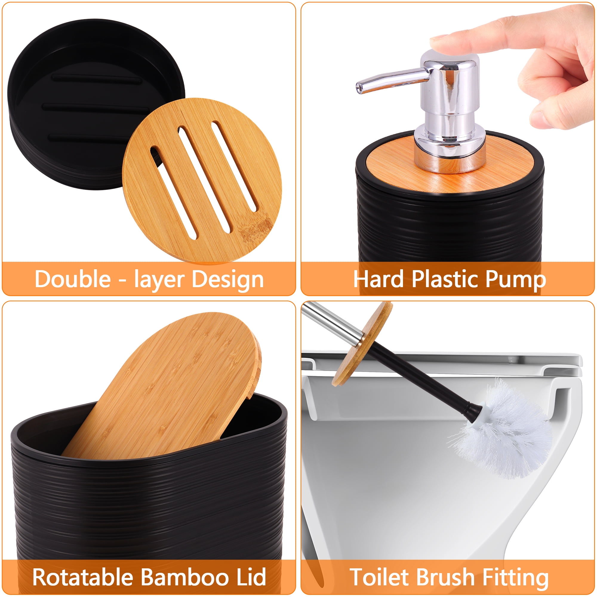 Bathroom Accessory Set,10 PCS Bathroom Set with Trash Can,Toothbrush Holder,Soap Dispenser,Toothbrush Cup,Vanity Tray,Soap Dish,Toilet Brush,Qtip Holders