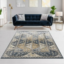 Dovelina 8x10' Tiled Border Area Rug Blue Cream Polyester
