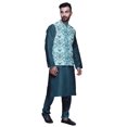 thumbnail image 2 of Atasi Mandarin Collar Traditional Solid Kurta Pajama With Printed Jacket Set, 2 of 3