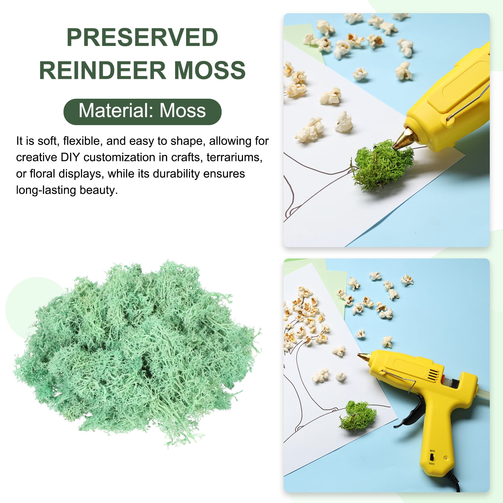 Uxcell 7.8oz Preserved Reindeer Moss Green Decorative Artificial Fake Moss