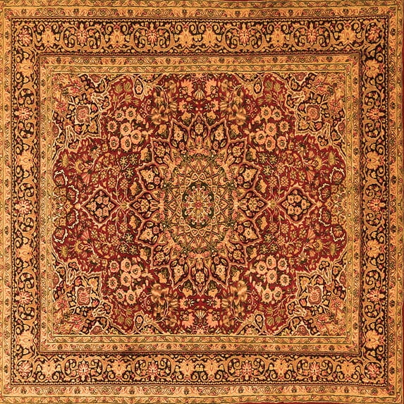 Ahgly Company Indoor Square Medallion Orange Traditional Area Rugs, 5' Square