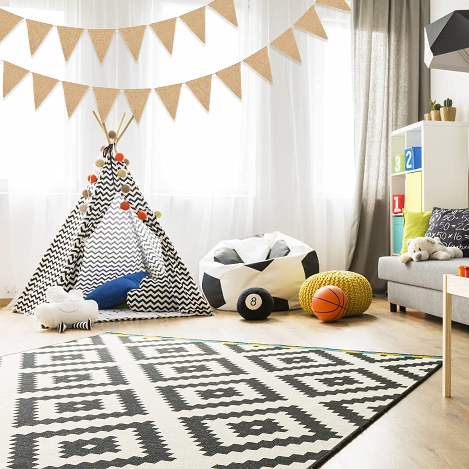 Ahlsen Guirlande Fanions Toile De Jute, 48pcs Drapeaux Triangle