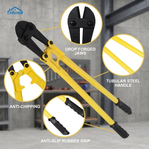 30" Heavy-Duty Bolt Cutter, Ergonomic Soft Rubber Grip, Yellow Steel Cutter for Fence, Steel Wire, Chain, Medium Padlocks