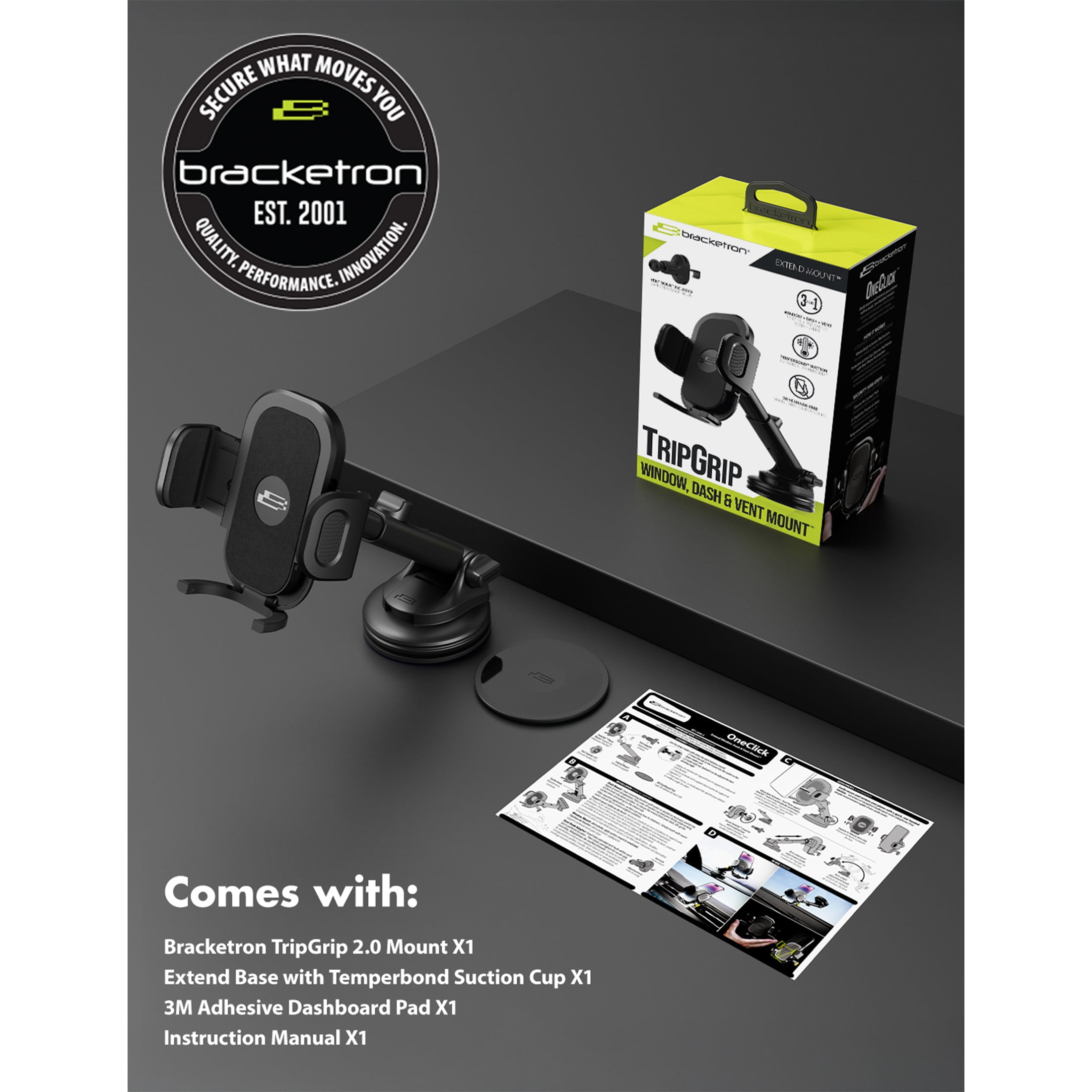 Bracketron TripGrip 2.0 Car Phone Mount, Dashboard and Windshield Holder with Adjustable Arm & 360° Rotation