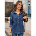 thumbnail image 5 of Female Jean Shirt Jacket Casual Long Sleeve Denim Shirts Fall Outfits Dark Blue XL, 5 of 9