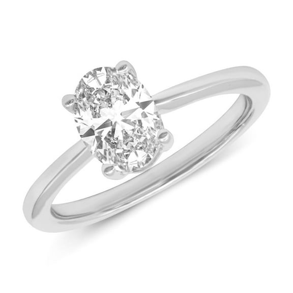 1 Carat - Oval Lab Grown Basket Regular Shank Setting Solitaire Diamond Engagement Ring in 14K White Gold(Ring Size: 4.5)
