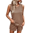 thumbnail image 2 of ClodeEU Women's Summer Waffle Knit Short Sleeve Top and Shorts Set,Solid Color Casual Crewneck Two Piece Outfit Khaki,Womens Plus S, 2 of 6