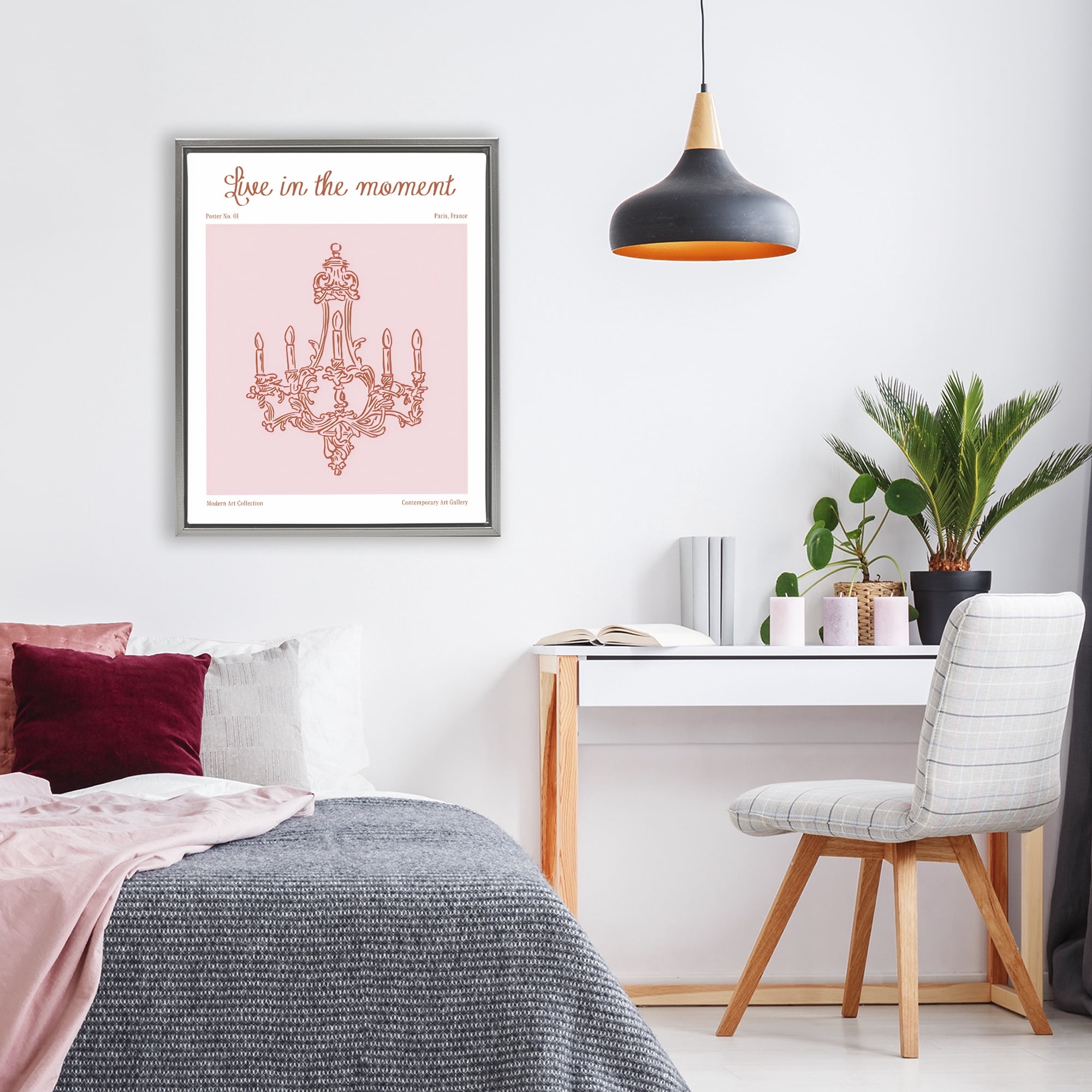 Stupell Industries Live In The Moment Chandelier Gray Framed Floater Canvas Wall Art, design by The Prints Vibe