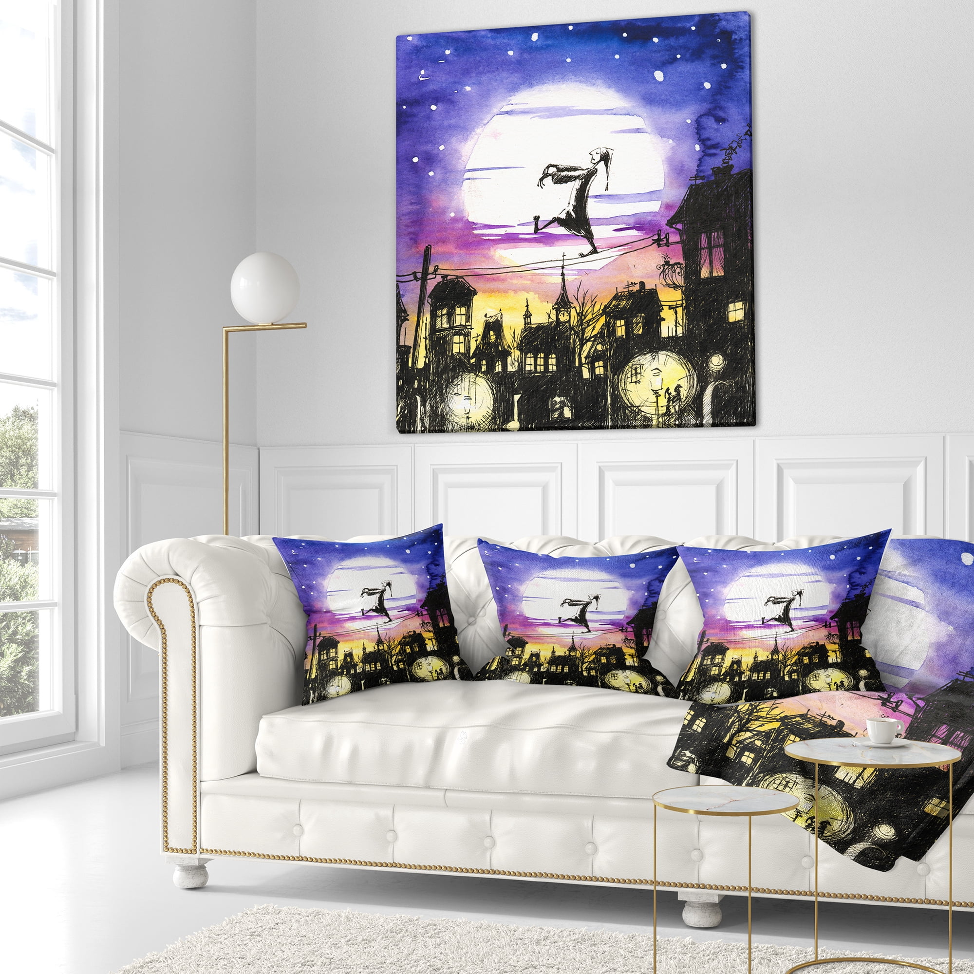 Designart Sleepwalker in Moonlight - Abstract Throw Pillow - 16x16