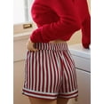 thumbnail image 6 of Women's Stripe Print Pajama Shorts Elastic Waist Button Decor Straight Leg Short Pants for Sleeping, 6 of 7