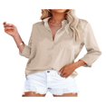 thumbnail image 1 of Women Button Down Satin Shirts  Long Sleeve Lapel Solid Color Relaxed Fit Office Work Blouse, 1 of 4