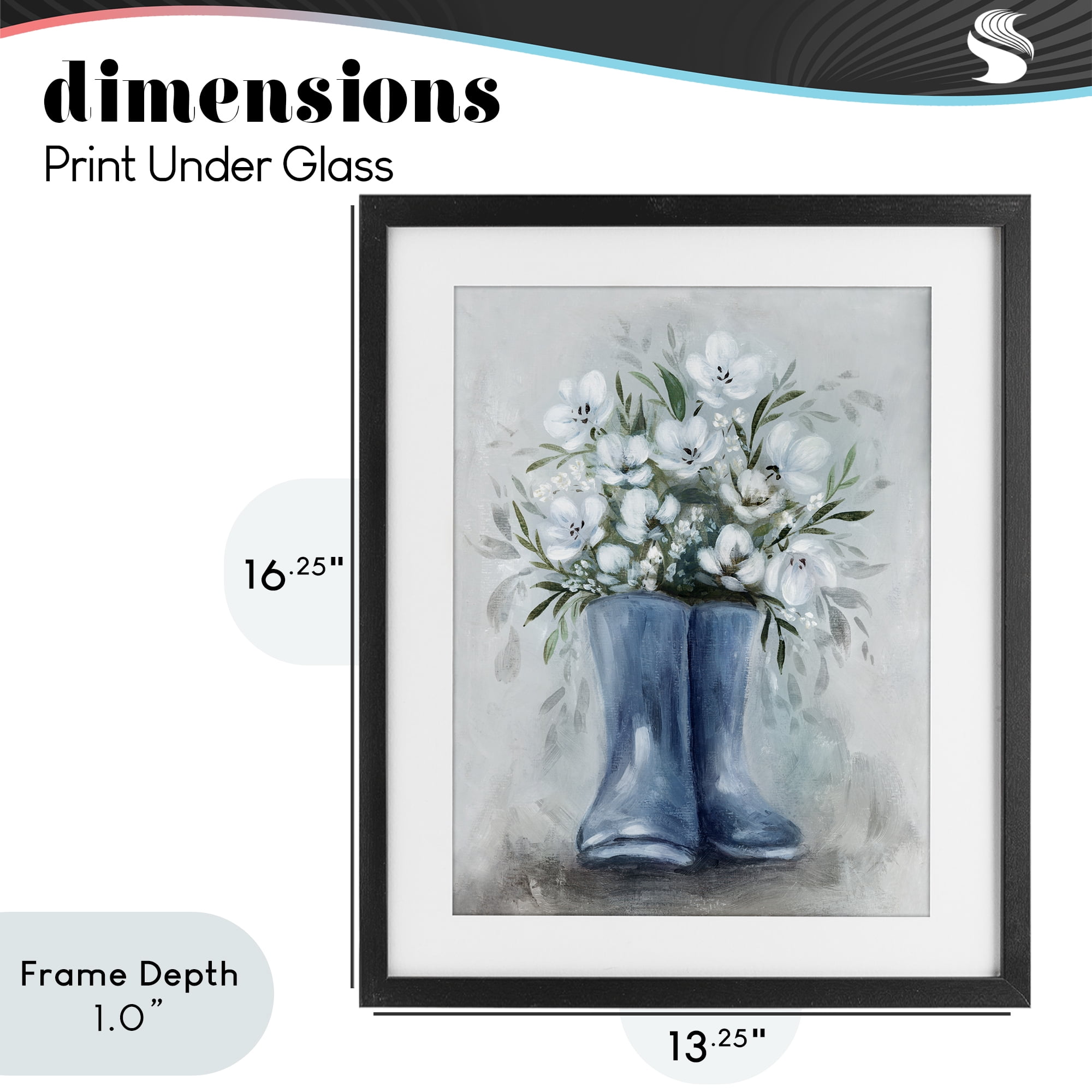 Stupell Industries Botanical Bouquet in Blue Boots Black Framed Print Under Glass, design by Kristen Brockmon