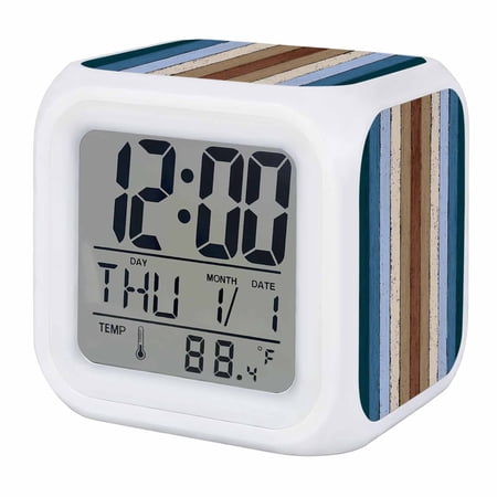 Alarm Clocks Blue Brown Wood Grain Digital Clock 7 Color LED Night Light Silent Non Ticking Battery photo Alarm Clocks Blue Brown Wood Grain Digital Clock 7 Color LED Night Light Silent Non Ticking Battery
