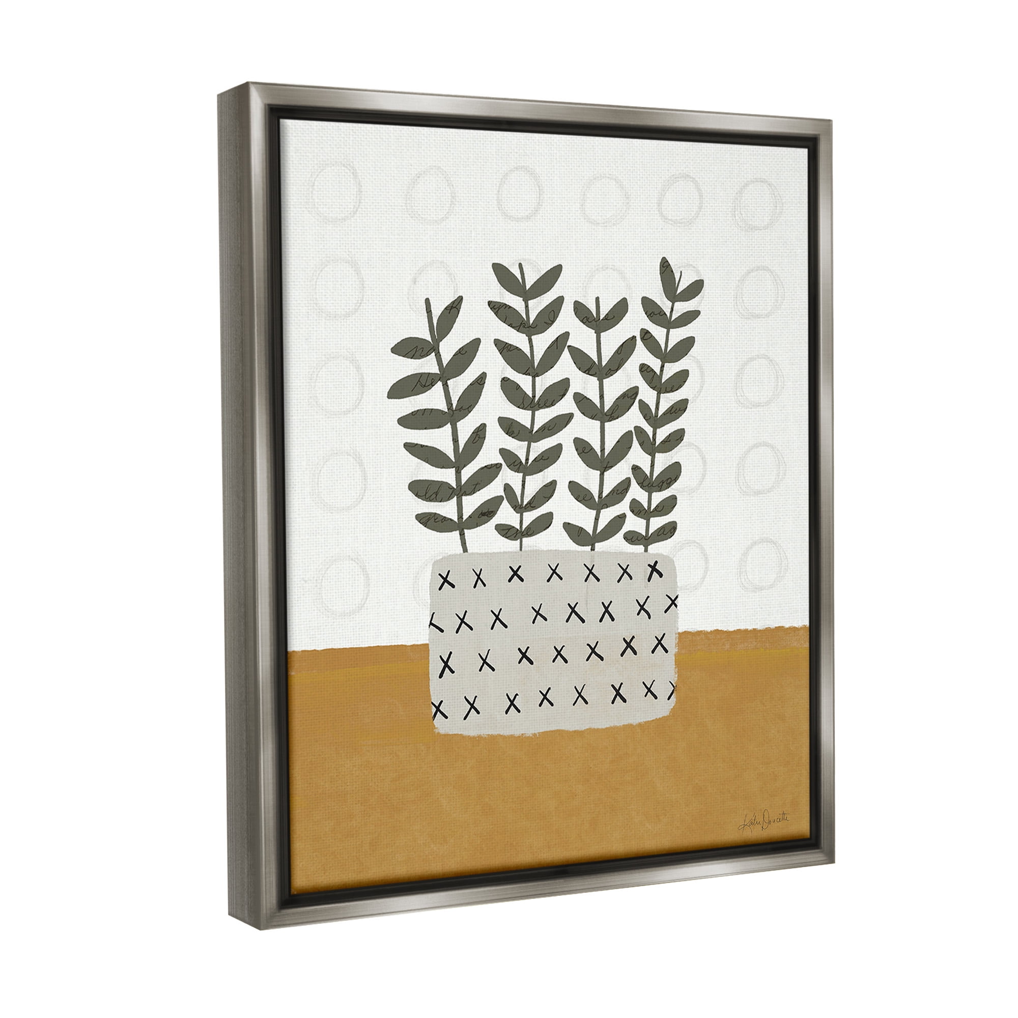 Stupell Industries Patterned Leaf Bouquet Botanical & Floral Painting Gray Floater Framed Canvas Art Print Wall Art, 25 x 31