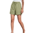thumbnail image 2 of Endives Womens Short Above Knee Solid Color High Waist Cotton Linen Shorts Pants Casual Beach Shorts Loose Wide Leg Short Light Green, 2 of 4
