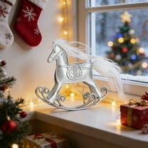 2026 Horse Decorative Hanging Ornament, Christmas Rocking Horse Figurine, Festive Home Decoration for Christmas Tree & Mantel Display, Silver, 1pc