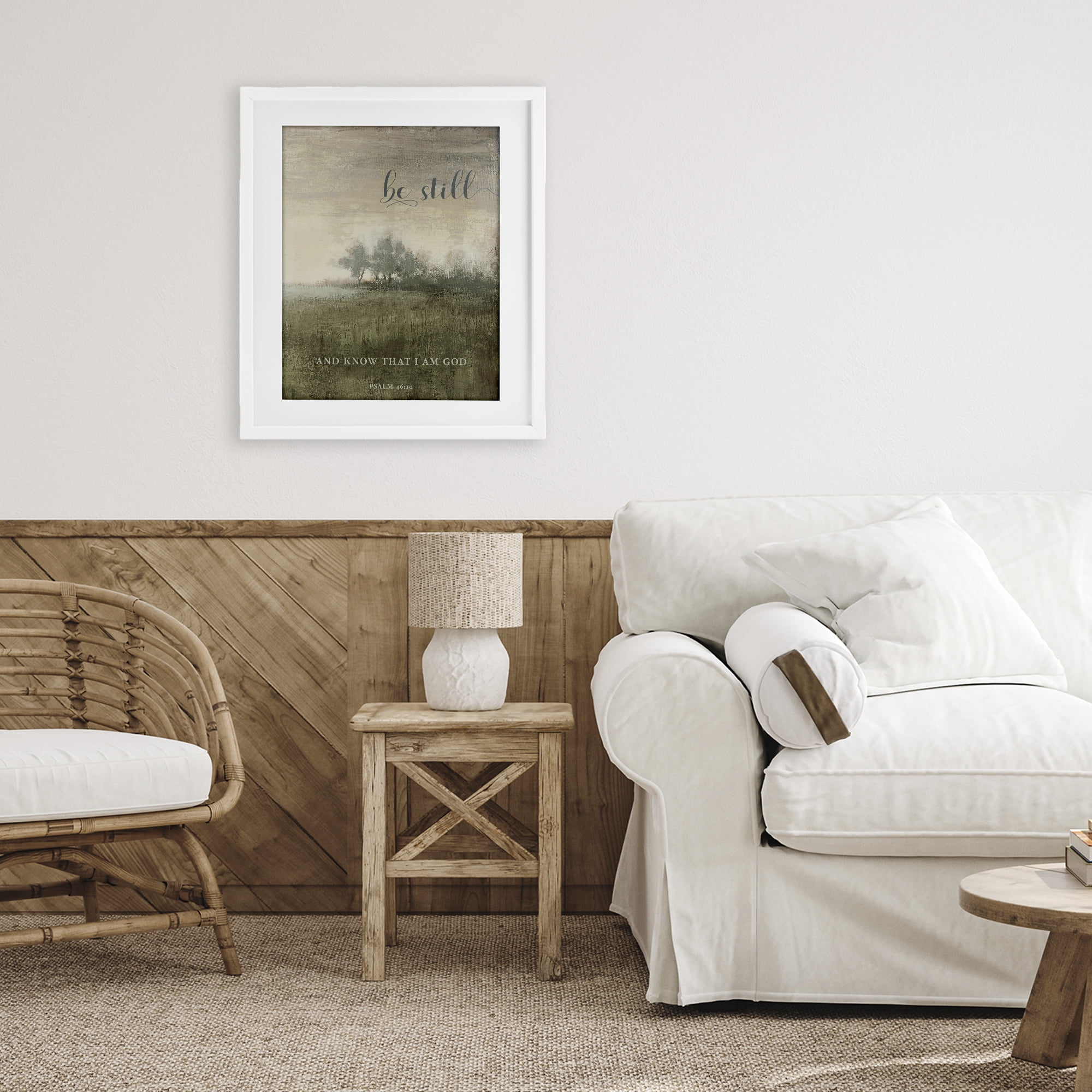Stupell Industries Be Still Psalm 46:10 White Framed Print Under Glass, design by Michael Marcon